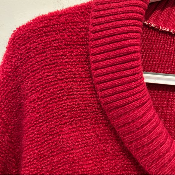Vtg Sears Red Shawl Collar Sweater Cozy Textured Knit Grandpa Core Unisex S/M - Picture 3 of 7